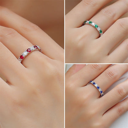 Bold Silver Ring with Moissanite and Emerald