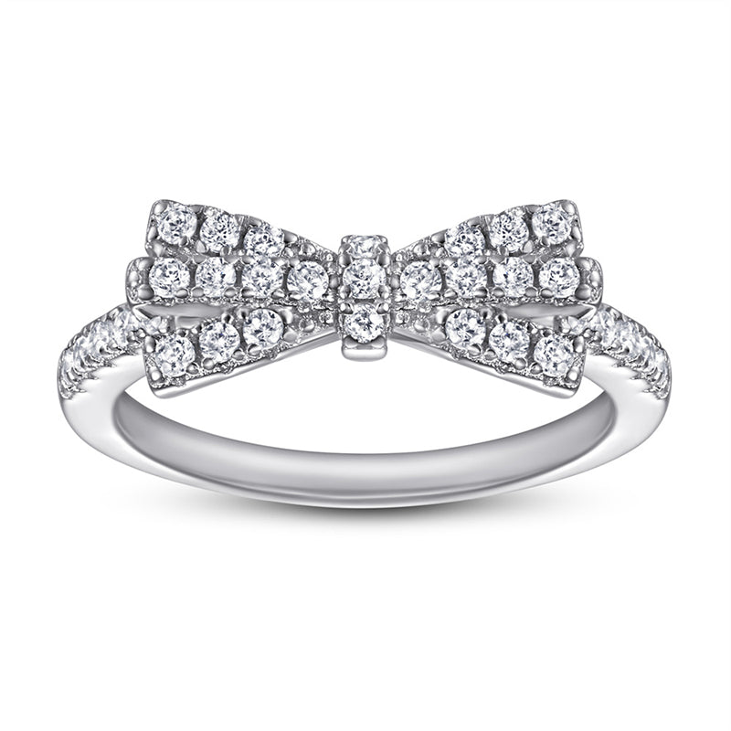 Bow Design 925 Silver Ring - Full Pavé Zirconia Accented Band