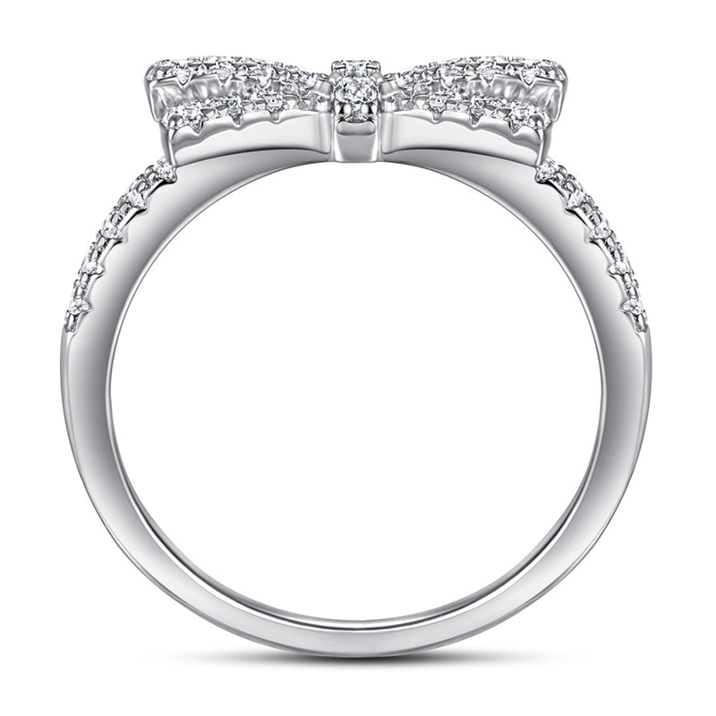 Bow Design 925 Silver Ring - Full Pavé Zirconia Accented Band