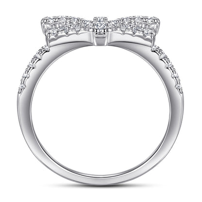 Bow Design 925 Silver Ring - Full Pavé Zirconia Accented Band