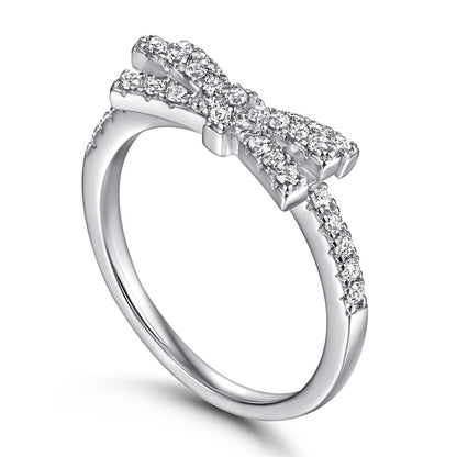 Bow Design 925 Silver Ring - Full Pavé Zirconia Accented Band