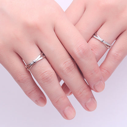 Bow Knot Zircon Couple Rings - 925 Sterling Silver Adjustable Matching Set