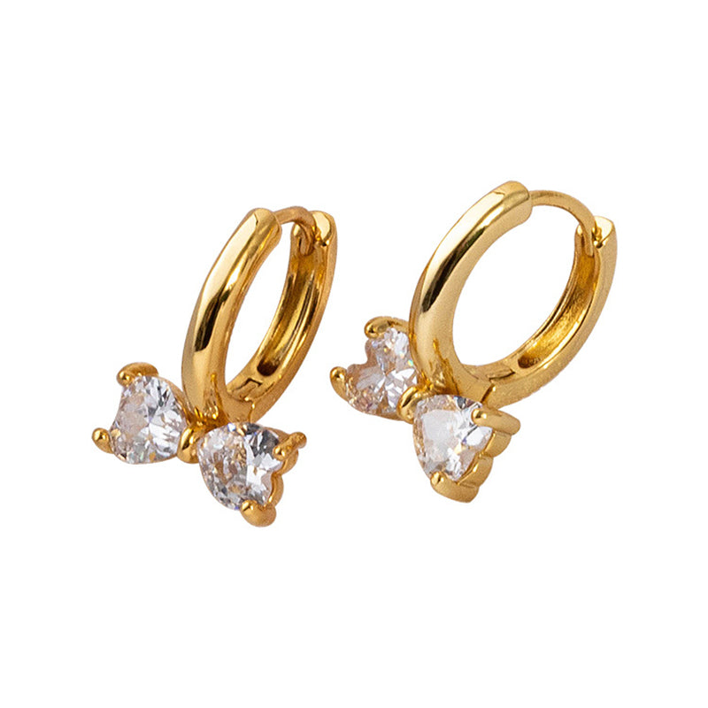Bow Shape Gold & White Gold Plated Ear Clips with Crystal Accents - Light Luxury Ear Cuffs for Women