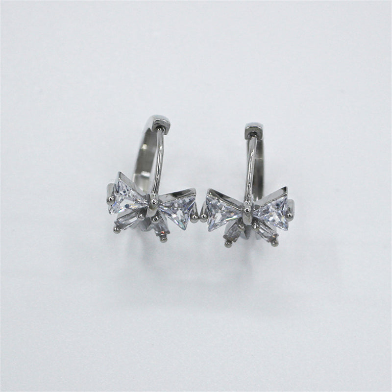 Bow Shape Gold & White Gold Plated Ear Clips with Crystal Accents - Light Luxury Ear Cuffs for Women