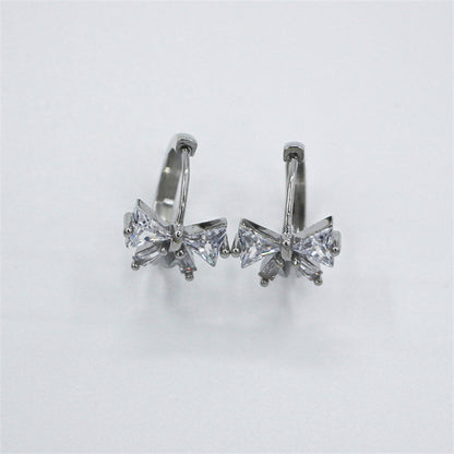 Bow Shape Gold & White Gold Plated Ear Clips with Crystal Accents - Light Luxury Ear Cuffs for Women