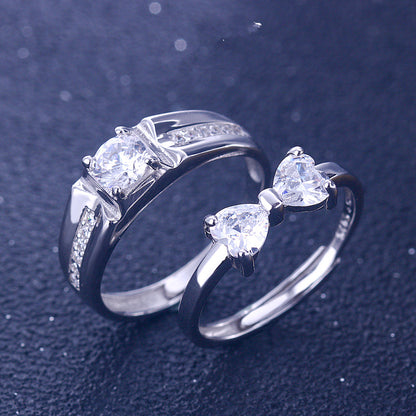 Bow & Heart Couple Rings - 925 Sterling Silver 8-Hearts & Arrows Zircon Matching Set