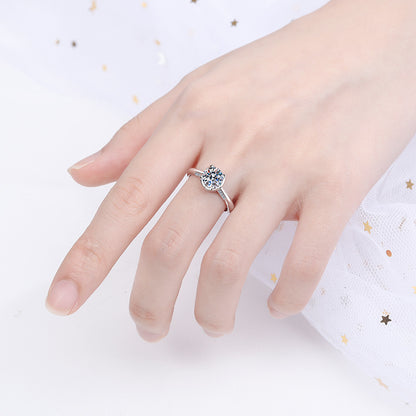 Bud-Inspired Four Prong Moissanite Ring - PT950 Plated 925 Sterling Silver Engagement Ring