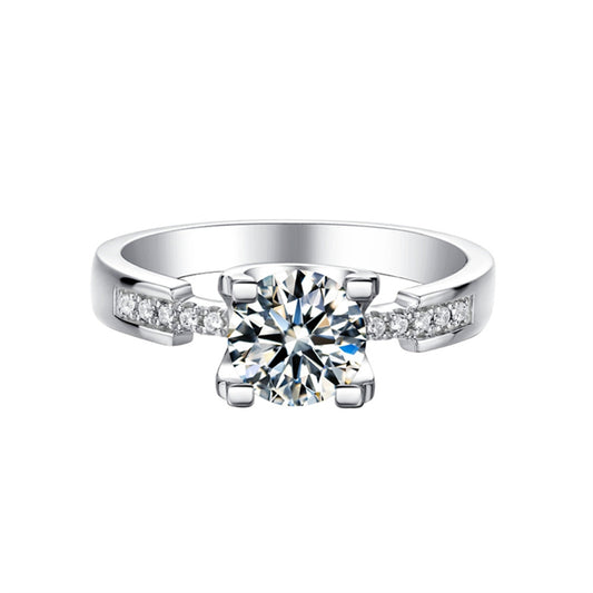 Bullhead Moissanite Engagement Ring - 925 Sterling Silver Secure Four-Prong Wedding Jewelry