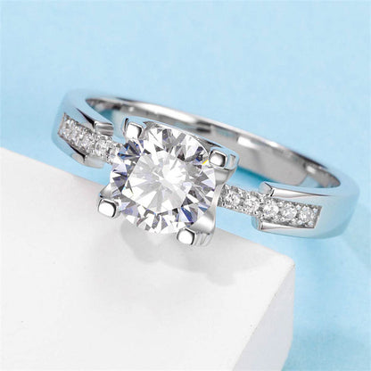 Bullhead Moissanite Engagement Ring - 925 Sterling Silver Secure Four-Prong Wedding Jewelry