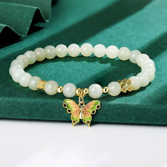 Butterfly Jade Bracelet 925 Silver Chinese Feminine Jewelry