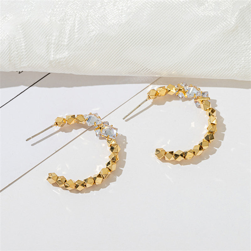 C-Shape Geometric Hoop Earrings in Gold- Irregular Circle Design Ins Style for Women