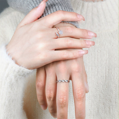 Camellia Flower Couple Rings - 925 Sterling Silver Botanical Matching Set