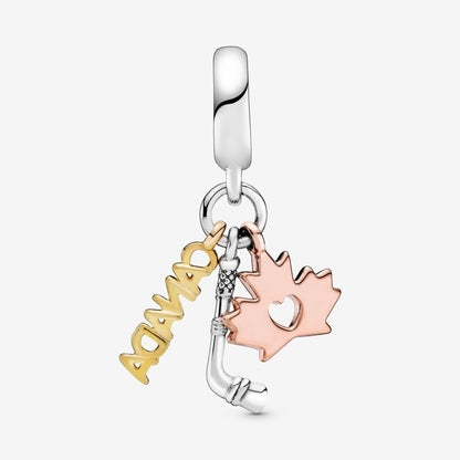 Canada, Maple Leaf & Hockey Stick Dangle Charm