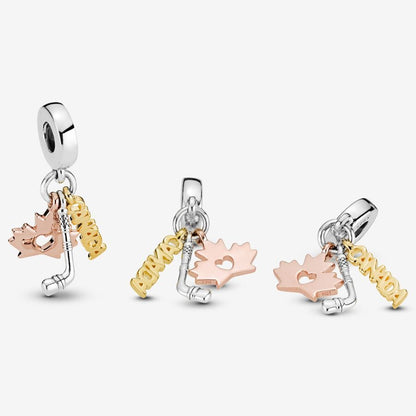 Canada, Maple Leaf & Hockey Stick Dangle Charm