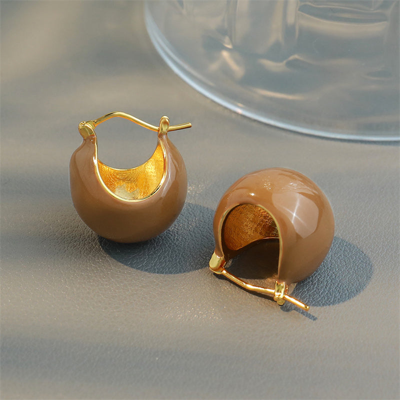 Caramel Tone Geometric Stud Earrings in Gold Plating