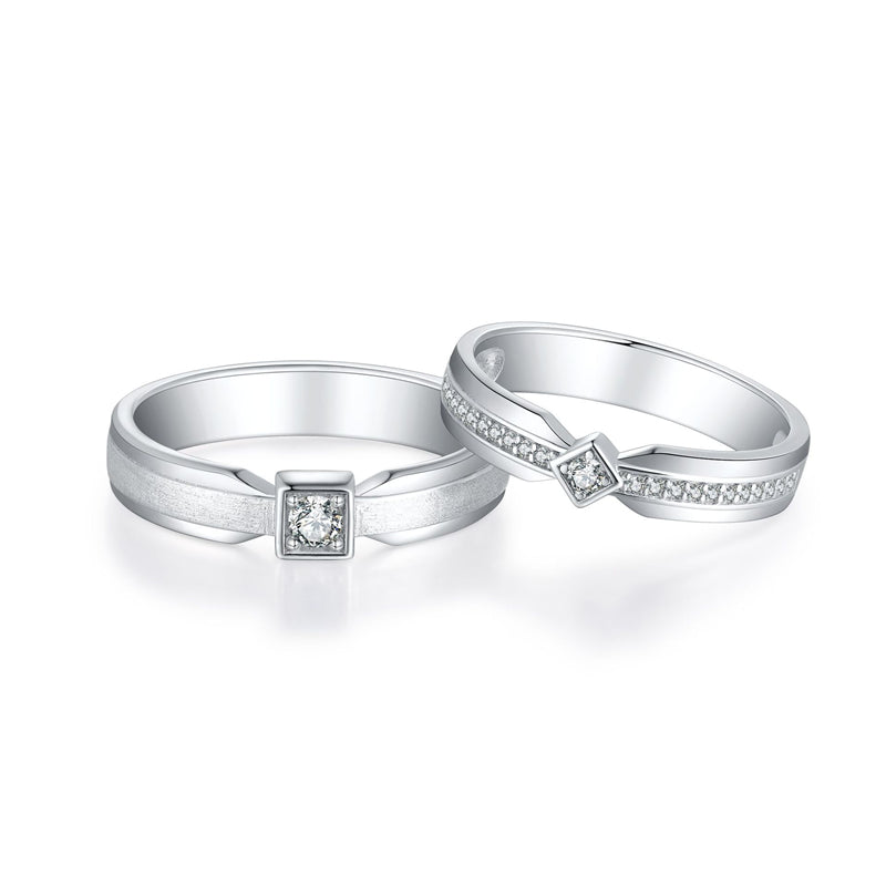 "Cathedral Garden" Couple Rings - 925 Sterling Silver Brushed Finish Wedding Set