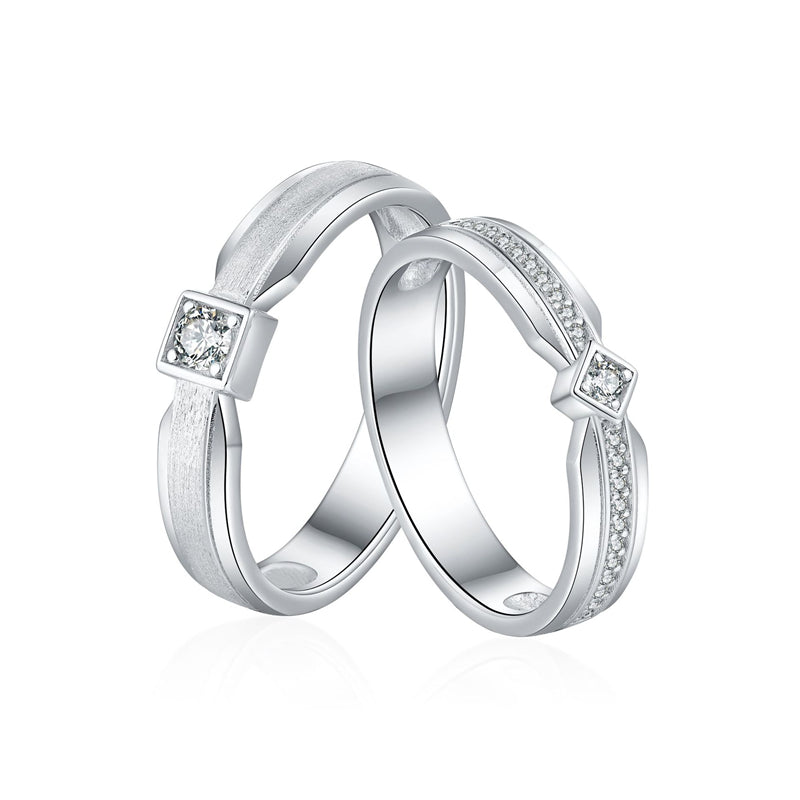 "Cathedral Garden" Couple Rings - 925 Sterling Silver Brushed Finish Wedding Set