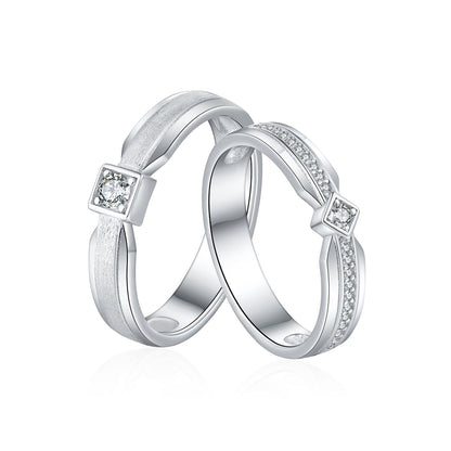 "Cathedral Garden" Couple Rings - 925 Sterling Silver Brushed Finish Wedding Set