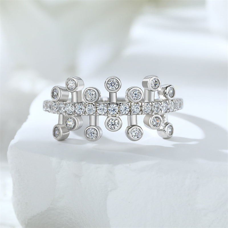 Celestial Crown 925 Silver Ring - Unique Geometric Wedding Band with Zirconia