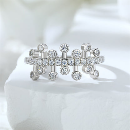 Celestial Crown 925 Silver Ring - Unique Geometric Wedding Band with Zirconia