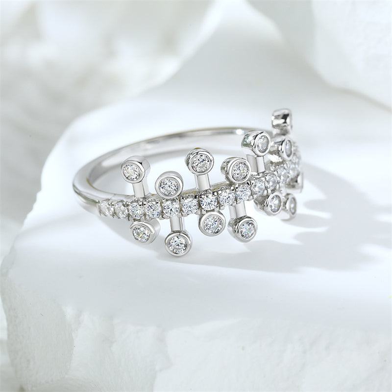 Celestial Crown 925 Silver Ring - Unique Geometric Wedding Band with Zirconia