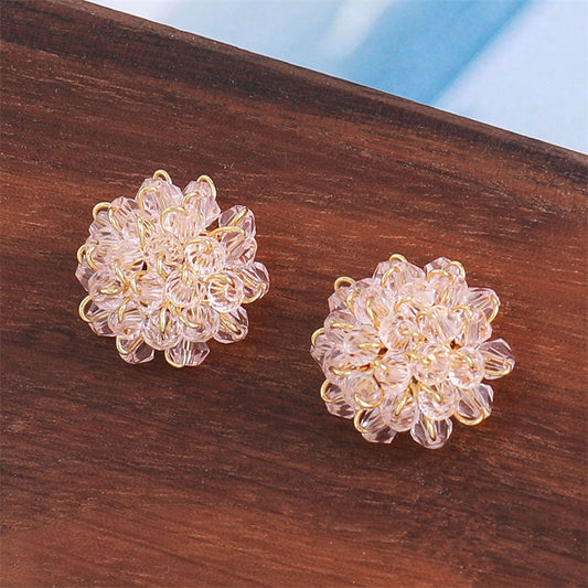 Champagne Gold Floral Geometric Crystal Stud Earrings