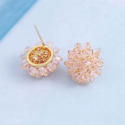 Champagne Gold Floral Geometric Crystal Stud Earrings