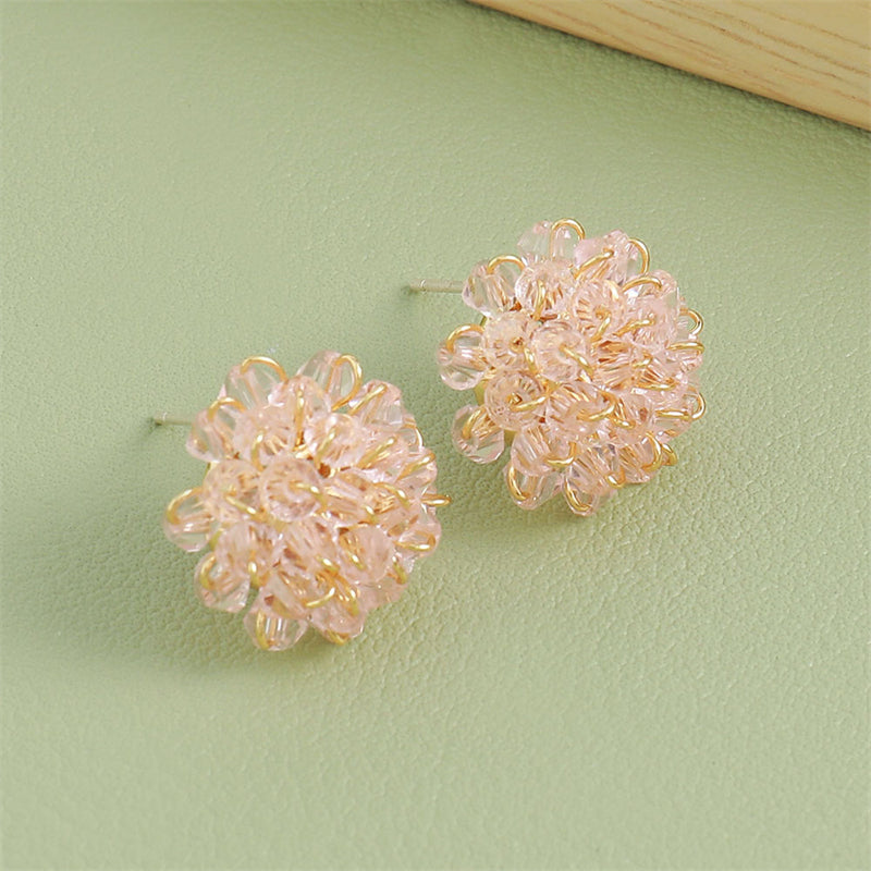 Champagne Gold Floral Geometric Crystal Stud Earrings