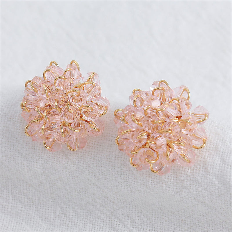 Champagne Gold Floral Geometric Crystal Stud Earrings