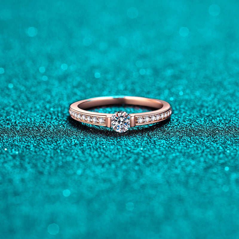 Champagne Gold Plated Moissanite Ring - 925 Sterling Silver Geometric Minimalist Design