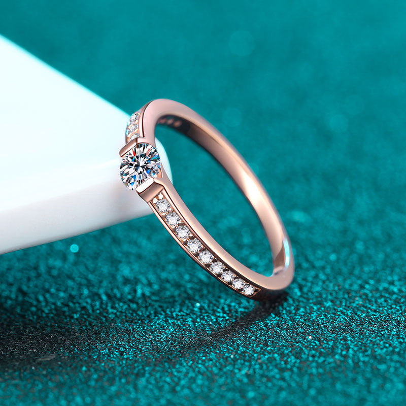 Champagne Gold Plated Moissanite Ring - 925 Sterling Silver Geometric Minimalist Design