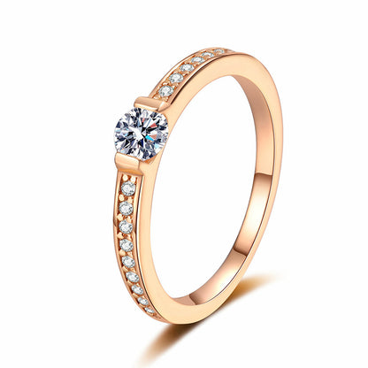 Champagne Gold Plated Moissanite Ring - 925 Sterling Silver Geometric Minimalist Design