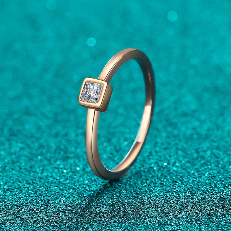 Champagne Gold Ice Cube Moissanite Ring - 925 Sterling Silver Minimalist Fruit Motif Design