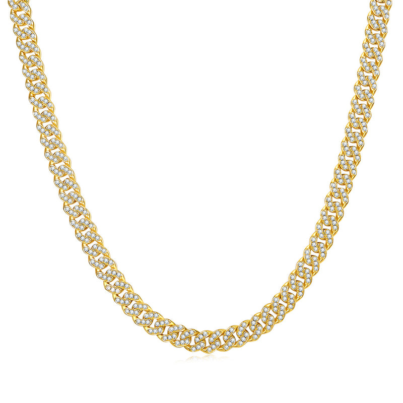 Chic Unisex Gold-Tone Necklace with Sparkling Moissanite