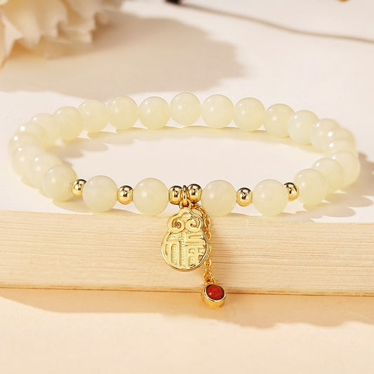 Chinese Gourd Bracelet 925 Silver Jade Beaded Jewelry