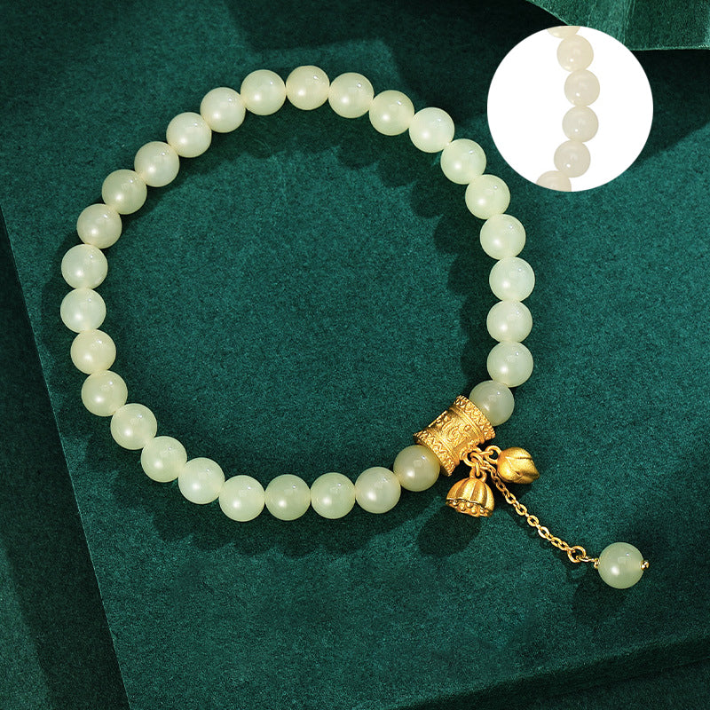 Chinese Lotus Bracelet 925 Silver Floral Jade Beads