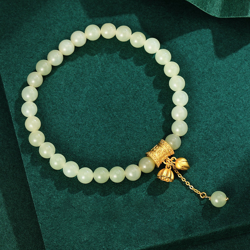 Chinese Lotus Bracelet 925 Silver Floral Jade Beads