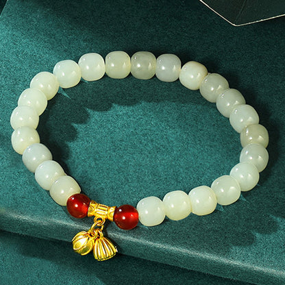 Chinese Lotus Bracelet 925 Silver Floral Jade Beads