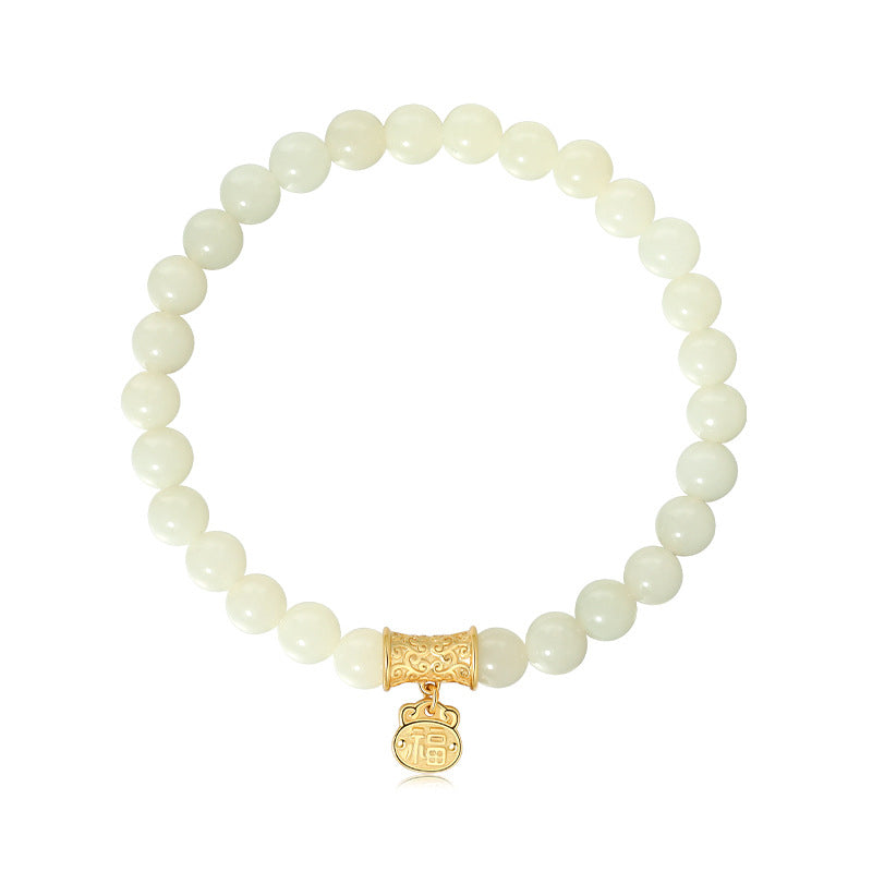 Chinese Lucky Lock Bracelet 925 Silver Jade Charm Jewelry