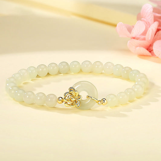 Chrysanthemum Jade Bracelet 925 Silver Floral Garden Jewelr
