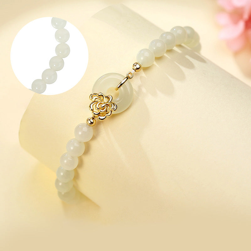 Chrysanthemum Jade Bracelet 925 Silver Floral Garden Jewelr