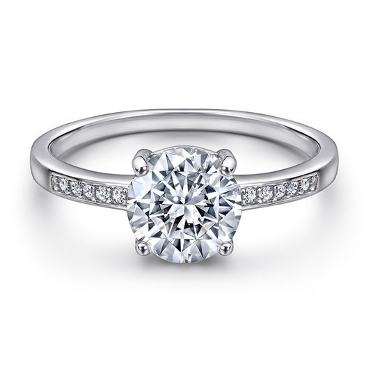 Classic 4-Prong Zircon Solitaire Ring - 925 Sterling Silver Round Cut Engagement Ring for Women