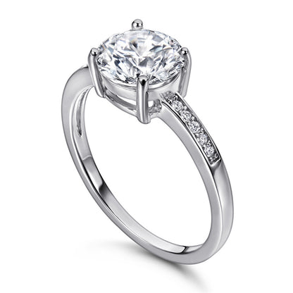 Classic 4-Prong Zircon Solitaire Ring - 925 Sterling Silver Round Cut Engagement Ring for Women