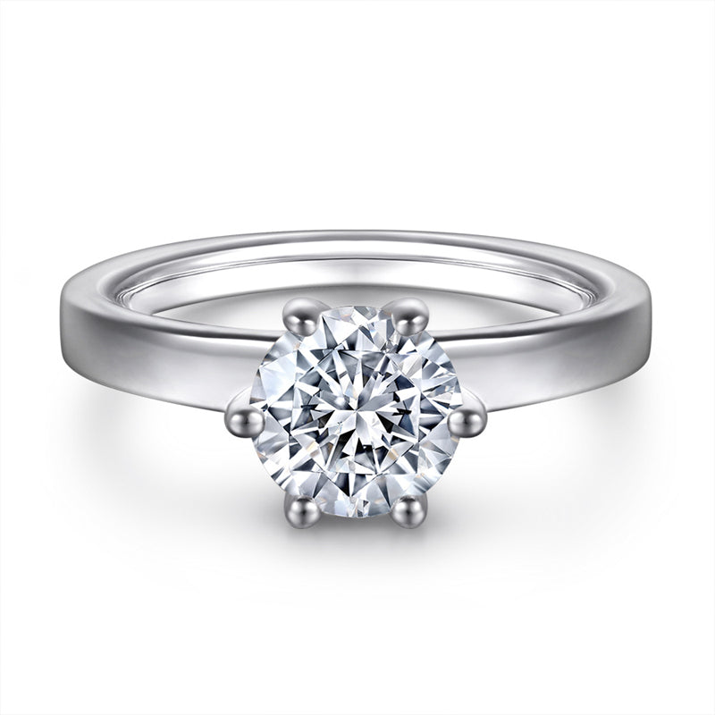 Classic 6-Prong Solitaire Ring - 925 Sterling Silver 1-Carat Zircon Engagement Jewelry