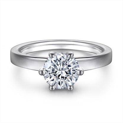 Classic 6-Prong Solitaire Ring - 925 Sterling Silver 1-Carat Zircon Engagement Jewelry
