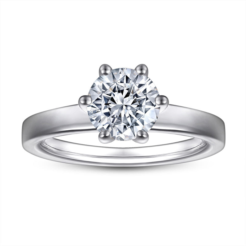 Classic 6-Prong Solitaire Ring - 925 Sterling Silver 1-Carat Zircon Engagement Jewelry