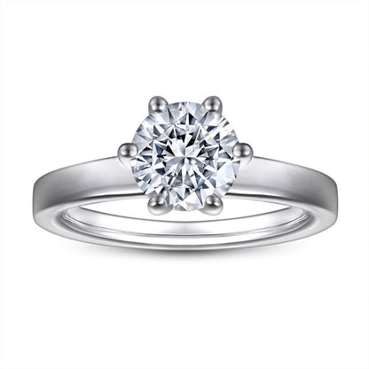 Classic 6-Prong Solitaire Ring - 925 Sterling Silver 1-Carat Zircon Engagement Jewelry