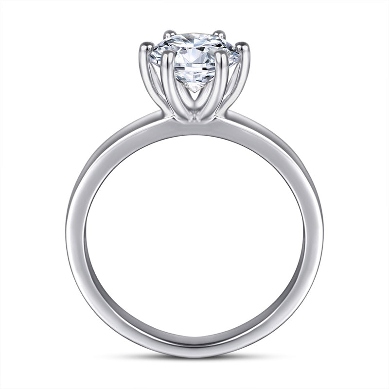 Classic 6-Prong Solitaire Ring - 925 Sterling Silver 1-Carat Zircon Engagement Jewelry