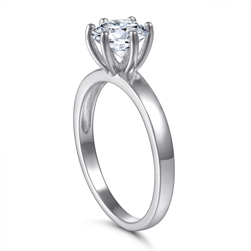 Classic 6-Prong Solitaire Ring - 925 Sterling Silver 1-Carat Zircon Engagement Jewelry