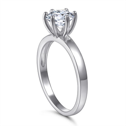 Classic 6-Prong Solitaire Ring - 925 Sterling Silver 1-Carat Zircon Engagement Jewelry